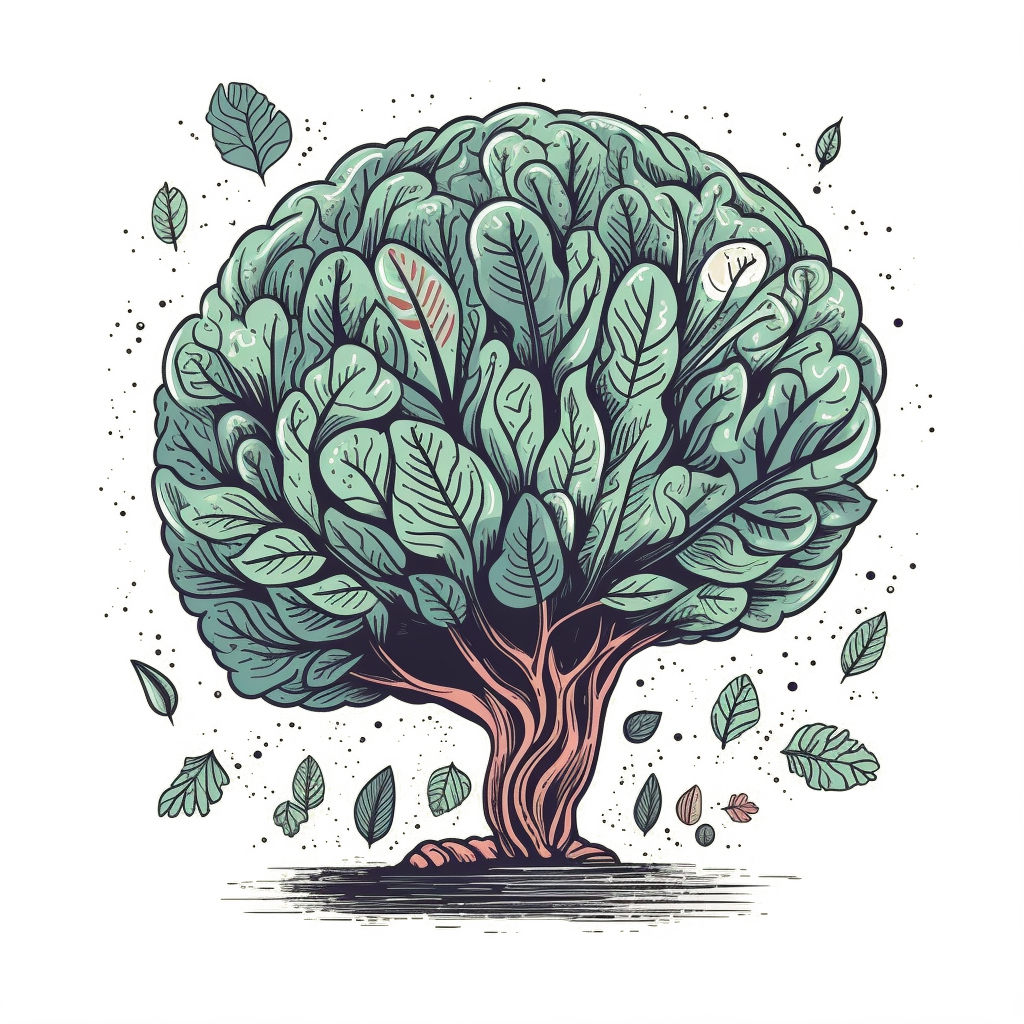 Autism Diagnostic illustration Brain with growing leaves